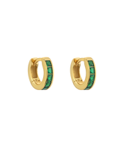 Emerald Green Pave Square Cubic Zirconia Huggies Hoop Earrings SHE00822