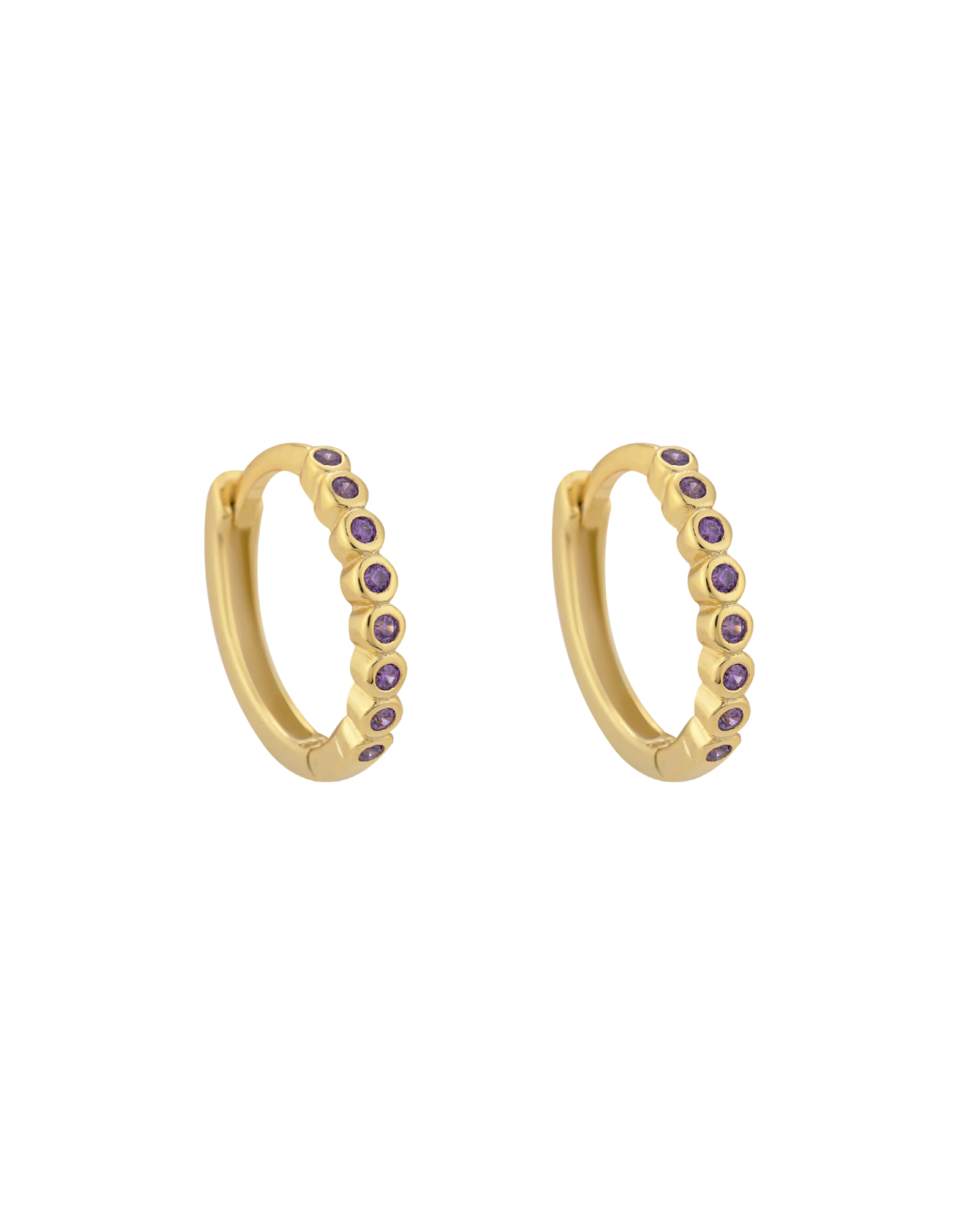 紫水晶紫色圓點方晶鋯石好奇圈形耳環