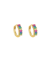 Rainbow Pave Baguette Cubic Zirconia Huggies Hoop Earrings