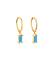 Turquoise Baguette Drop Huggie Earrings