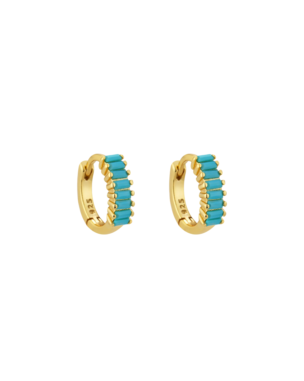Turquoise Pave Baguette Cubic Zirconia Huggies Hoop Earrings