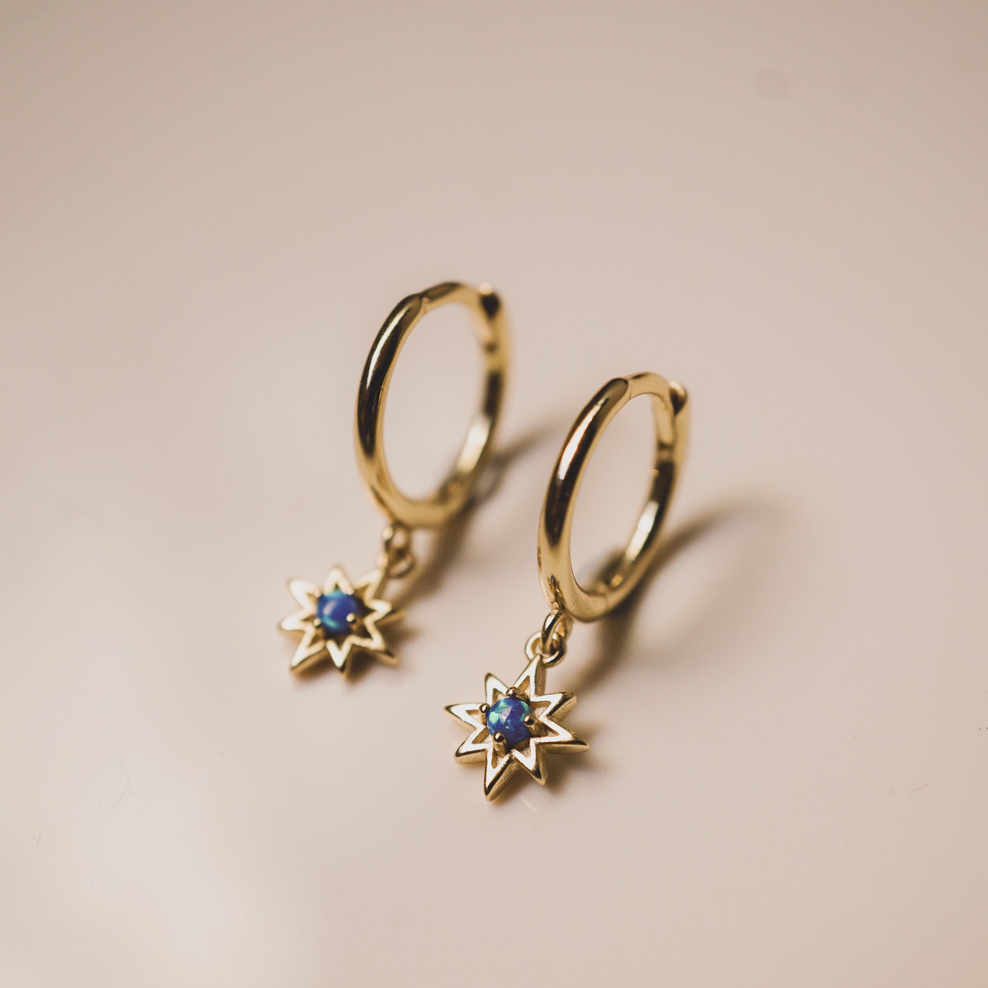 Ocean Blue Opal Starburst Drop Huggies Earrings