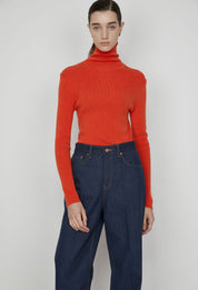 Essential Wool Turtleneck Knitted Top In Melange Orange