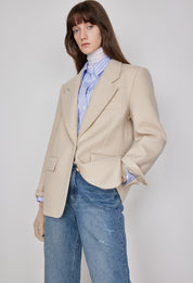 Gold Button Jacket In Oat Beige