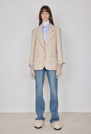 Gold Button Jacket In Oat Beige