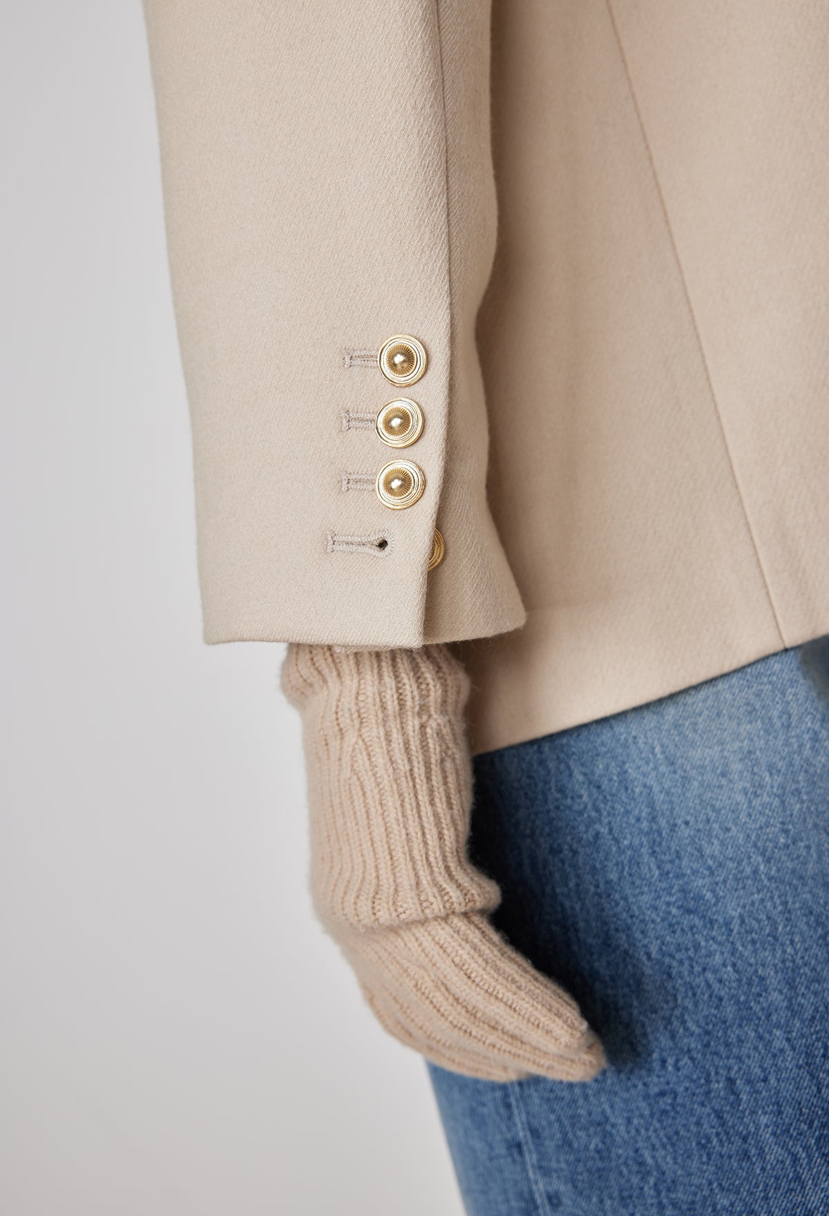 Gold Button Jacket In Oat Beige