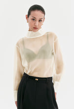 High-neck Organza Blouse In Light Yellow