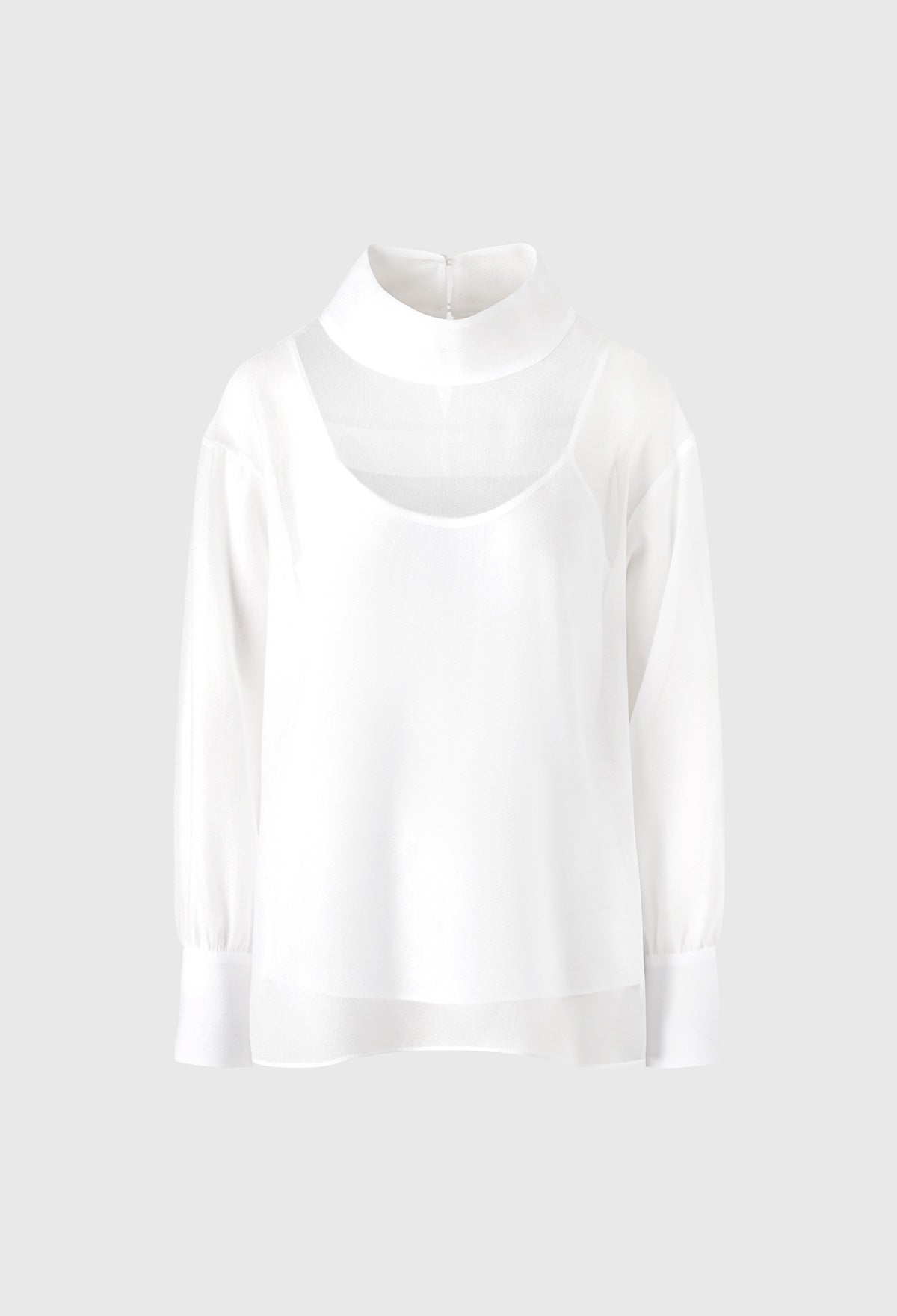 High-neck Organza Blouse In White