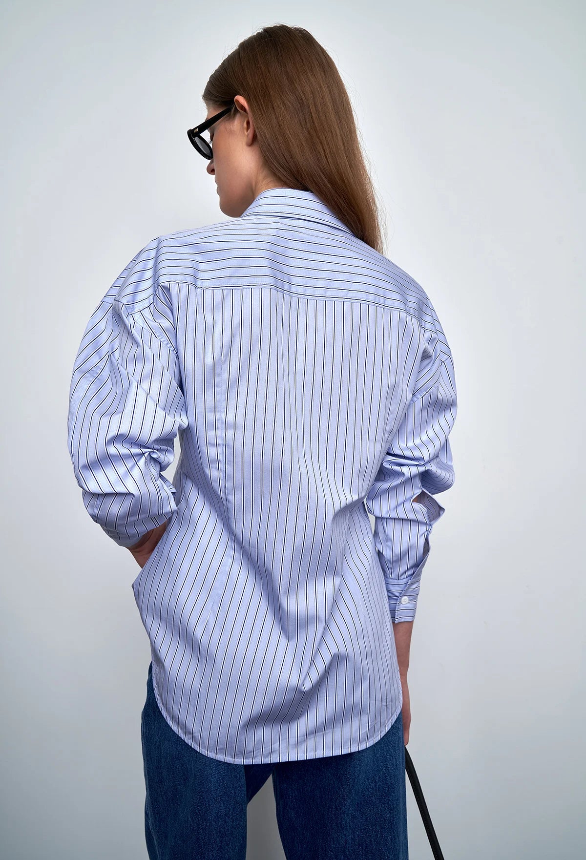Voluminous-sleeve Striped Shirt In Classic Blue