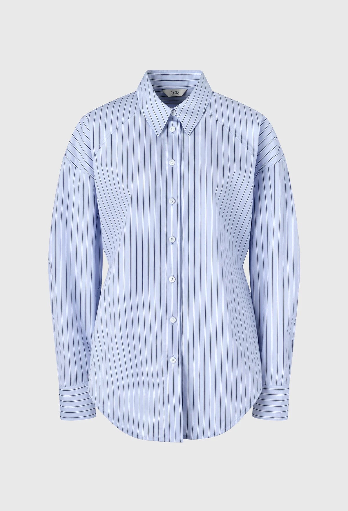 經典藍寬袖條紋襯衫