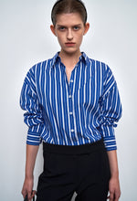 Voluminous-sleeve Striped Shirt In Deep Blue