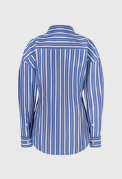 Voluminous-sleeve Striped Shirt In Deep Blue