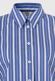 Voluminous-sleeve Striped Shirt In Deep Blue