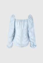 Puff Sleeve Ruched Blouse In Light Blue