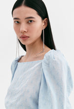 Puff Sleeve Ruched Blouse In Light Blue