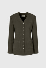 Ribbed Button-up Jacket In Deep Olive