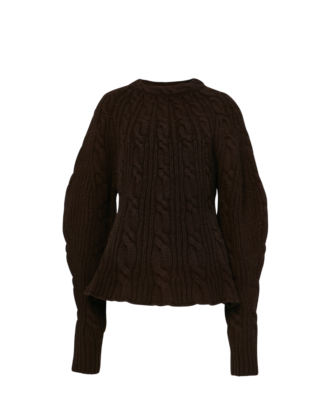 Cable Balloon Sweater in Dark Brown