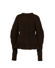 Cable Balloon Sweater in Dark Brown