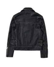 Vintage Crack Leather Rider Jacket In Black