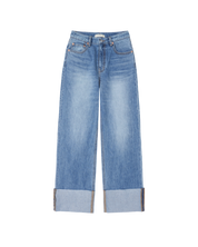 Straight Roll Up Jeans In Medium Blue