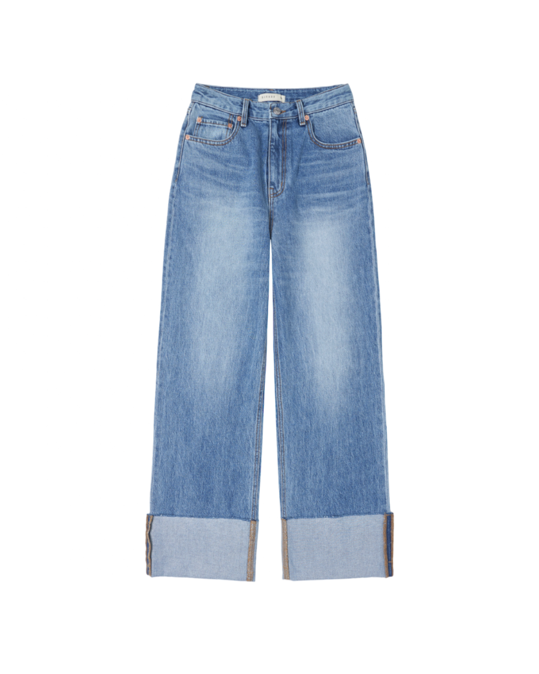 Straight Roll Up Jeans In Medium Blue