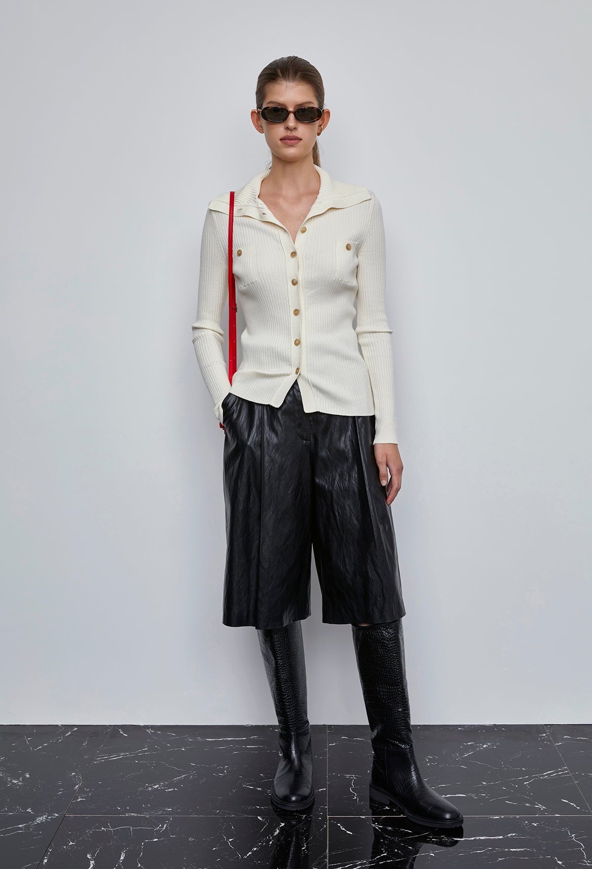 Sailor-collar Button Cardigan In Ivory