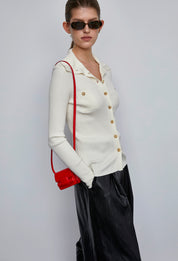 Sailor-collar Button Cardigan In Ivory