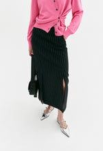 Side Slit Maxi Skirt In Striped Black