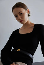 Square-neck Slit Knitted Top In Black