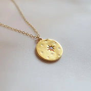 Gold Starry Night Opal Disk Necklace