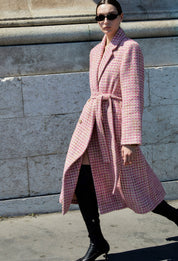 Tweed Belted Coat In Pink Lavender