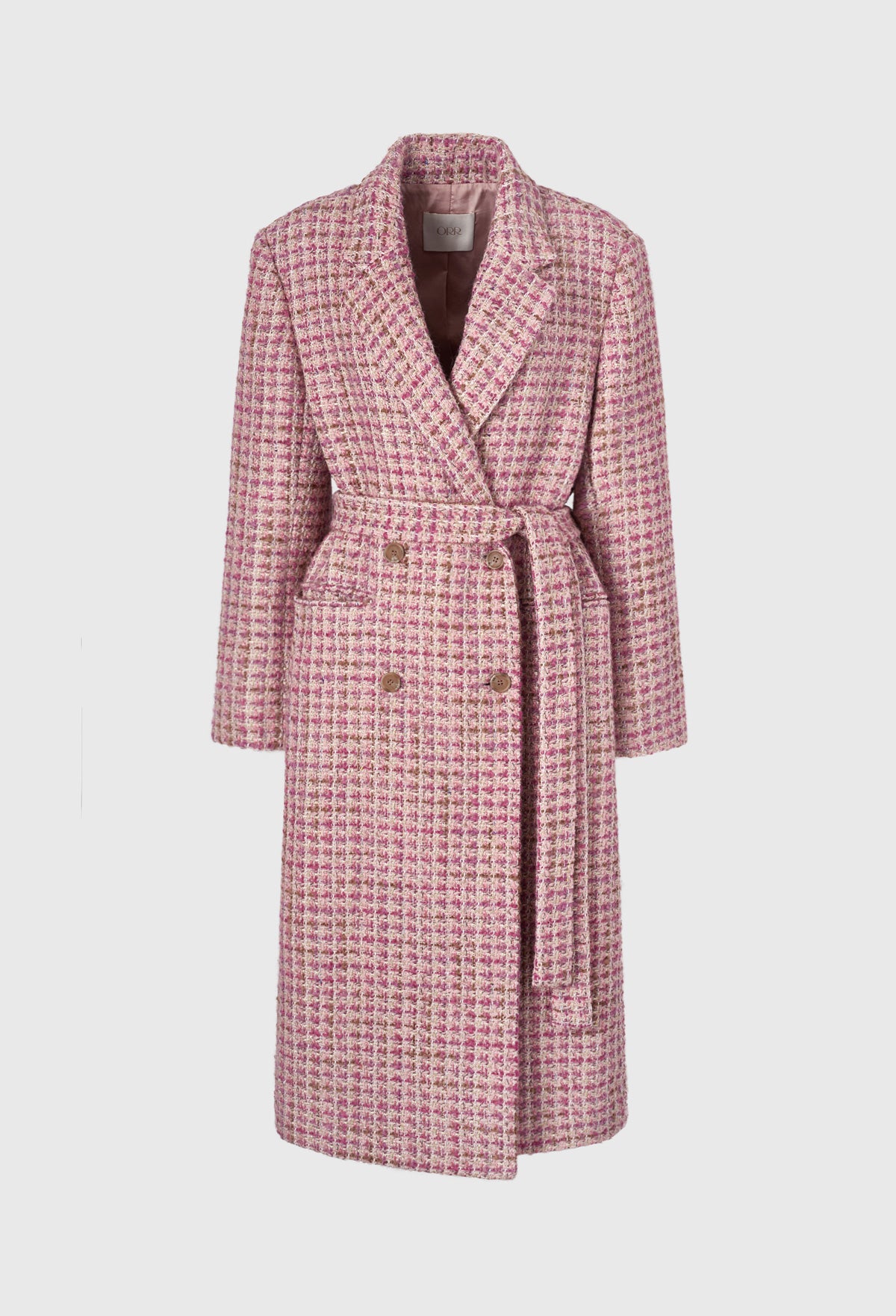 Tweed Belted Coat In Pink Lavender