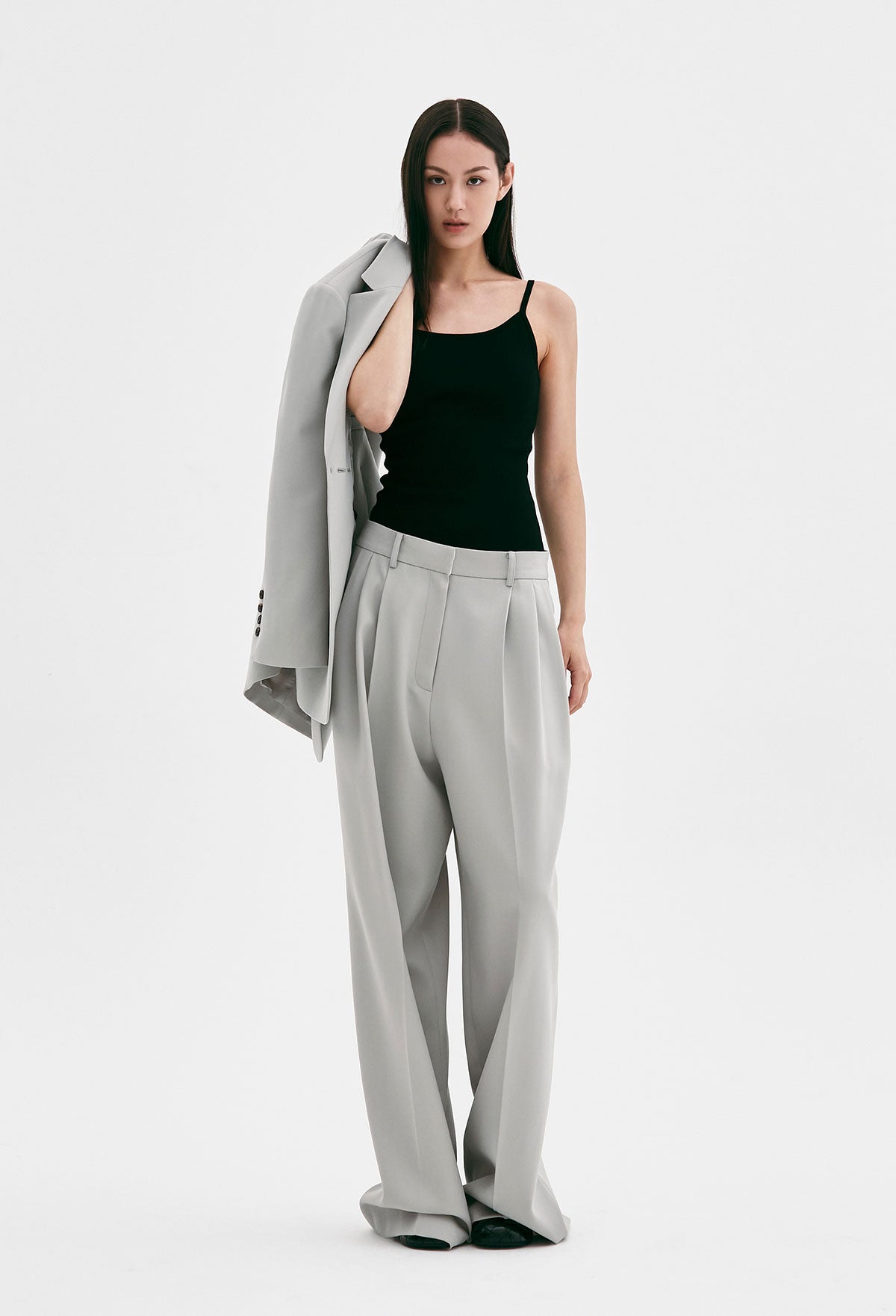 Wool 100 Pleated Trousers In Gray