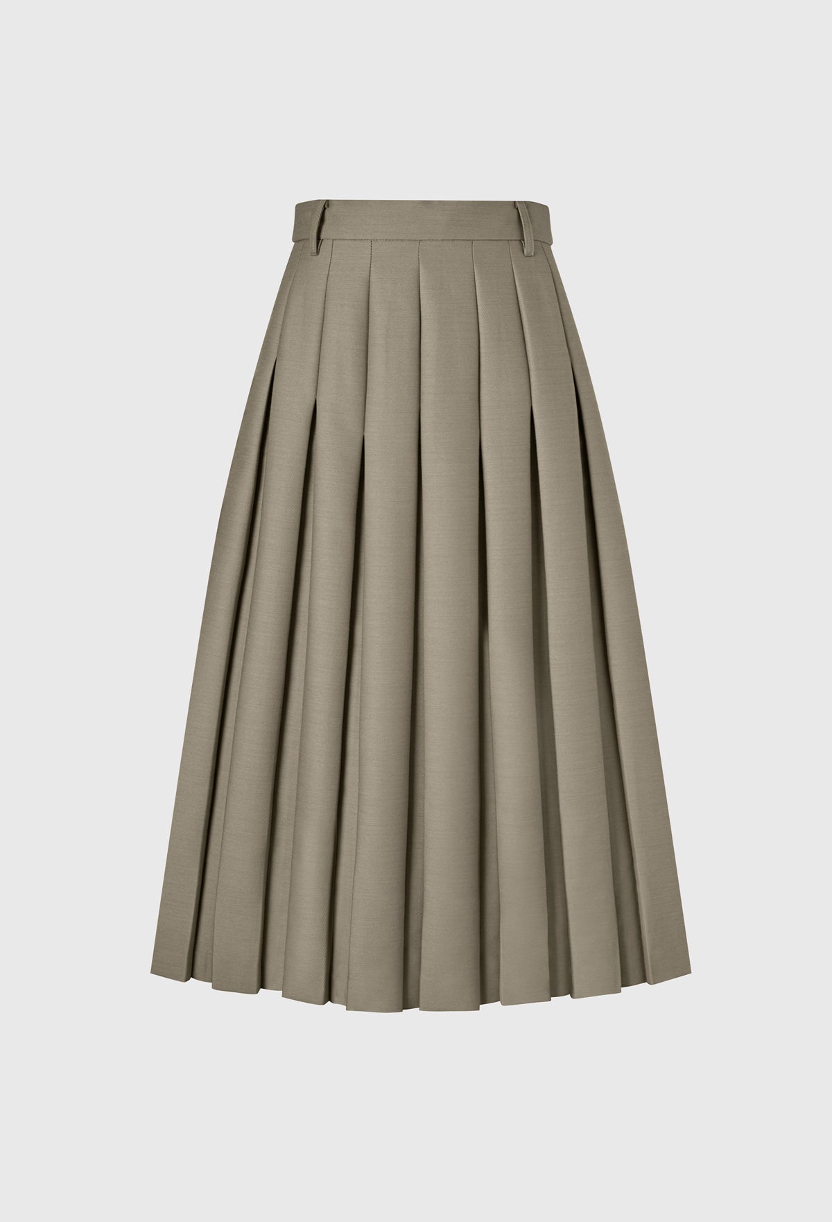 Wool Silk Pleated Skirt In Khaki Beige