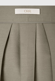 Wool Silk Pleated Skirt In Khaki Beige