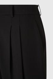 Wool Wide-leg Baggy Trousers In Black